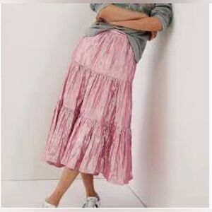 Anthropologie Maeve Pink metallic midi Skirt size 8